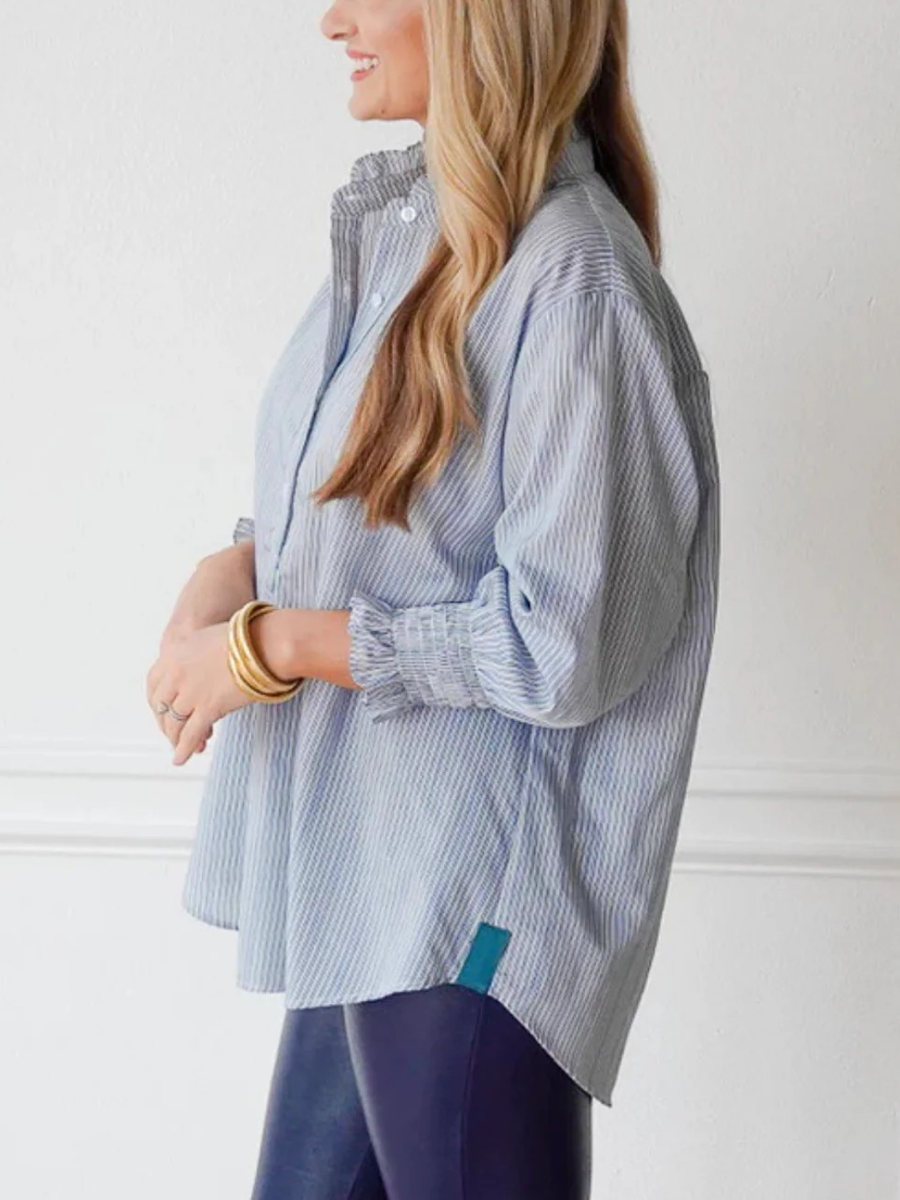 Ruffle Collar Striped Top