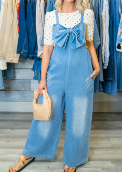 Bow Strap Denim Suspenders