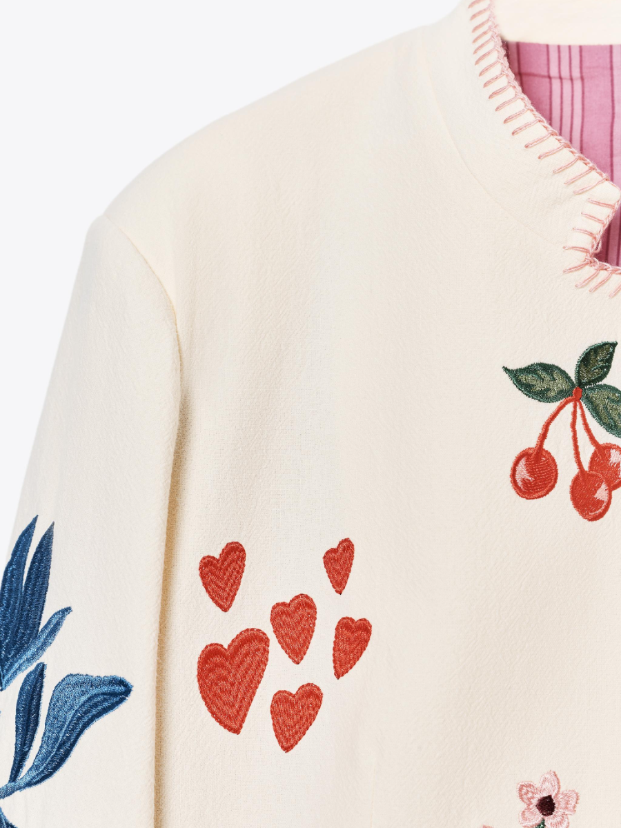Round Neck Embroidered Jacket