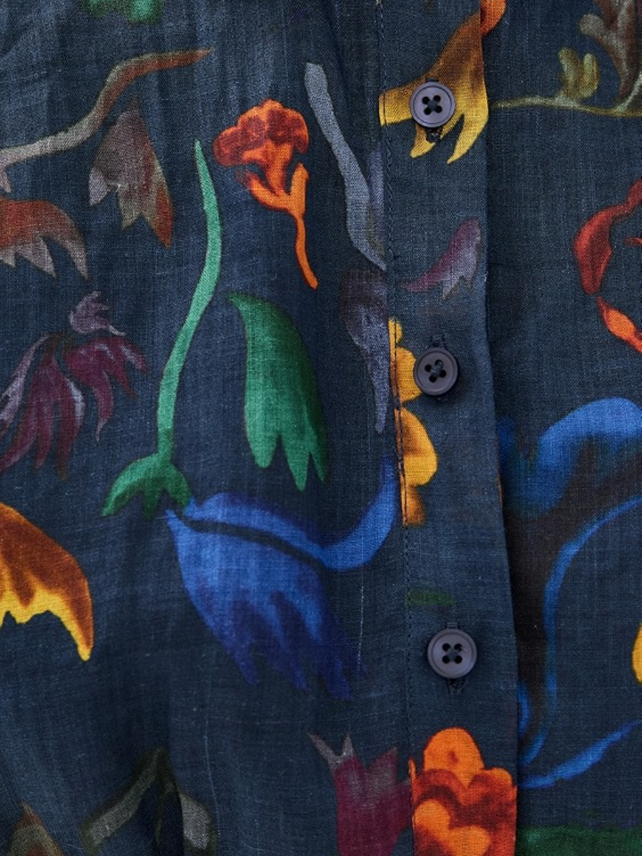 Collared Neck Floral Print Maxi Dress