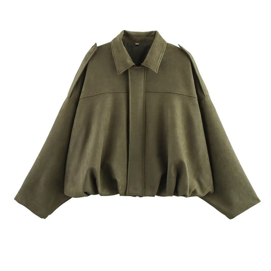 Lapel Long Sleeve Motorcycle Cropped Coat