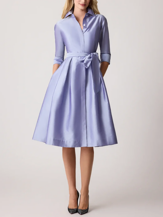 Belted Taffeta Shirt Dress