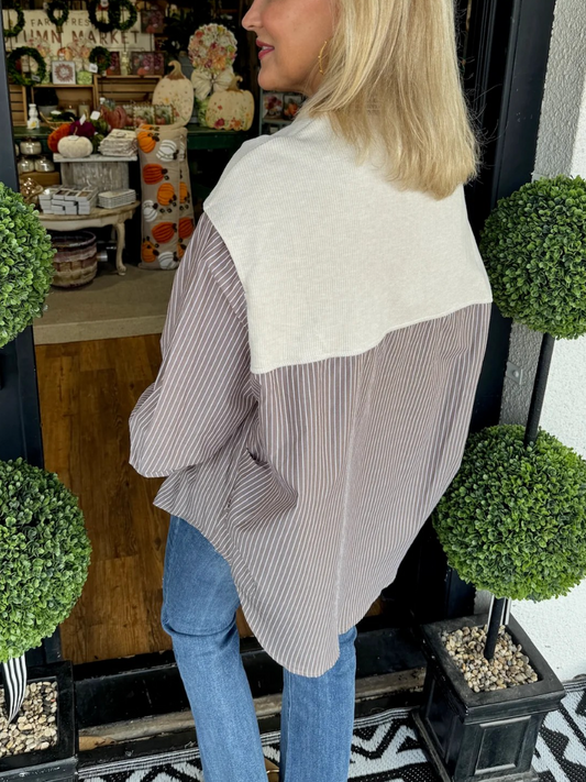 Scarf-embellished Striped Blouse