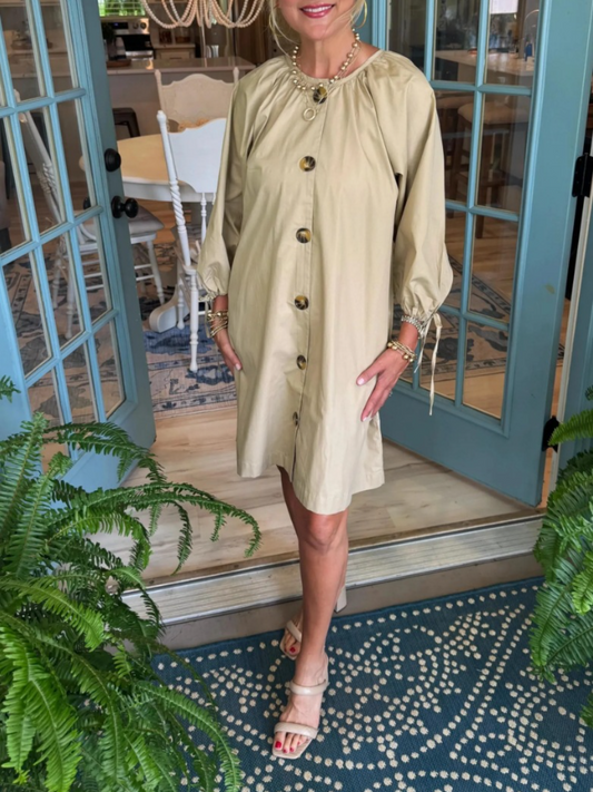 Button Front Balloon Sleeve Dress