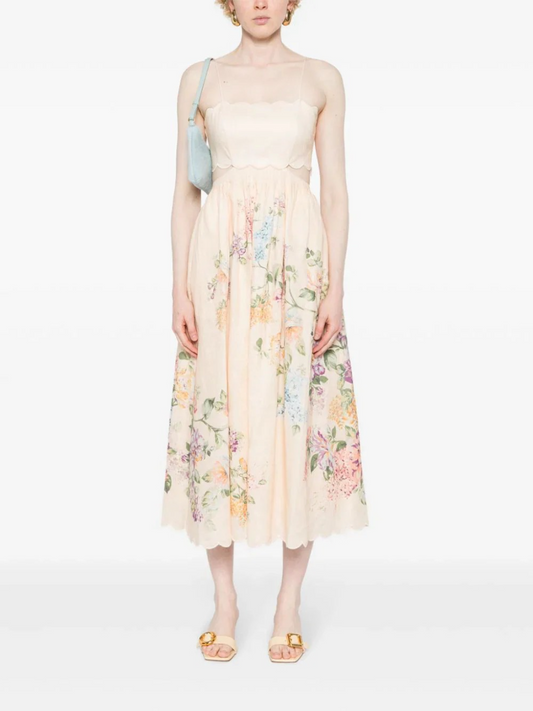 Spaghetti Strap Floral Scallop Dress