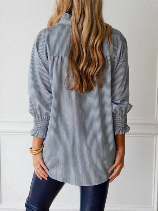 Ruffle Collar Striped Top