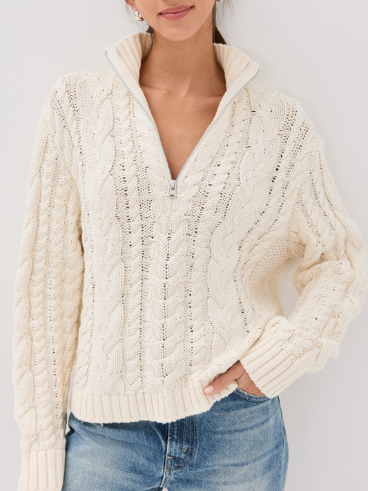 Cotton Cable Half Zip Sweater