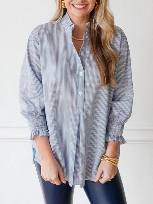 Ruffle Collar Striped Top