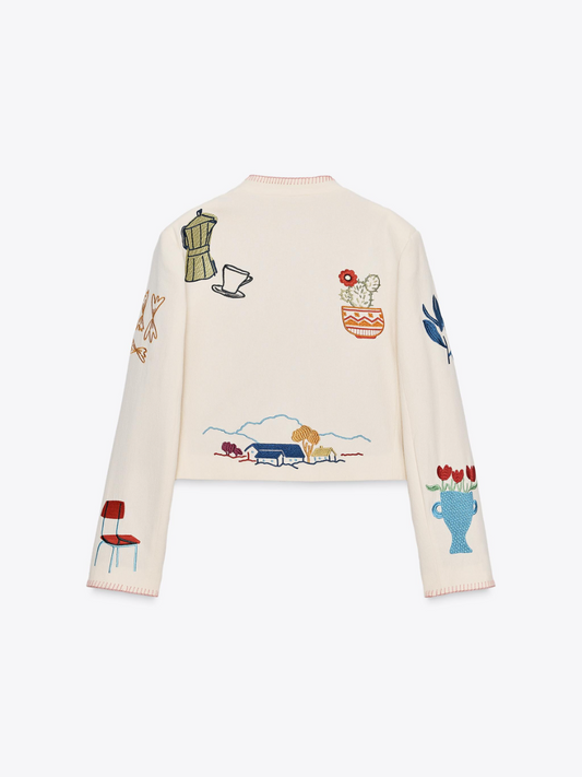 Round Neck Embroidered Jacket