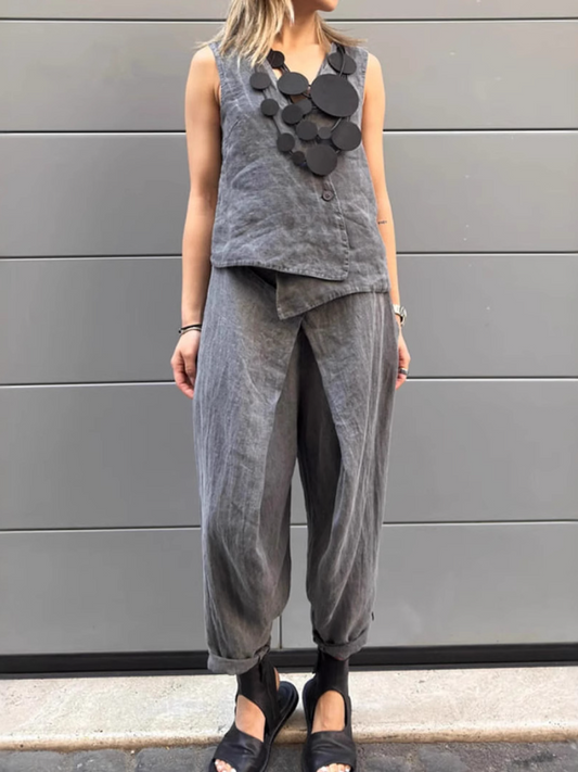 Stylish Linen Vest 2pc Set