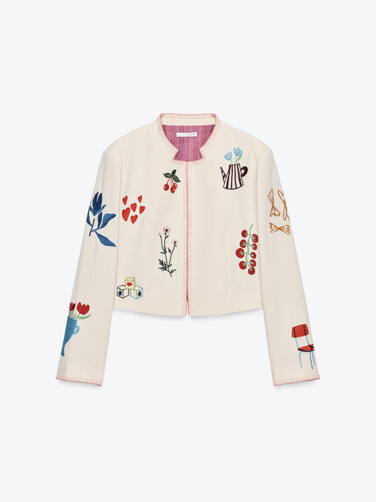 Round Neck Embroidered Jacket