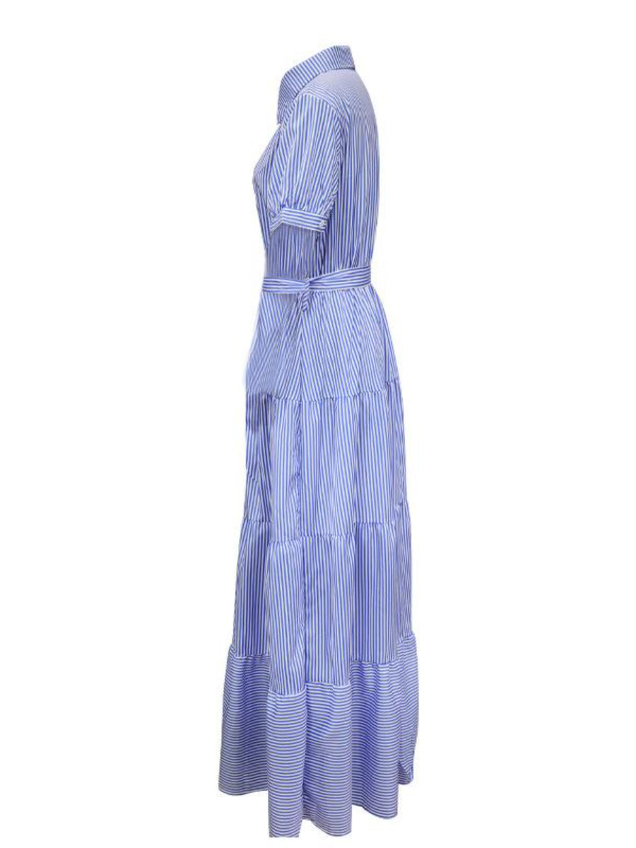 Fashion Striped Tiered Mid Dress